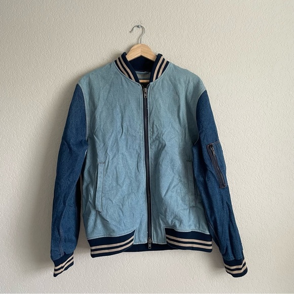 Slate and Stone Jacket Mens Extra Large Denim Bomber Varsity - Picture 1 of 7